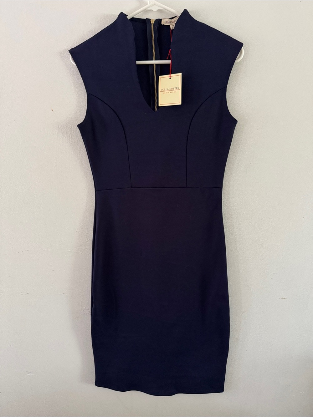 NWT Rolla Coster Navy Structured Midi Sheath Dress Sz M